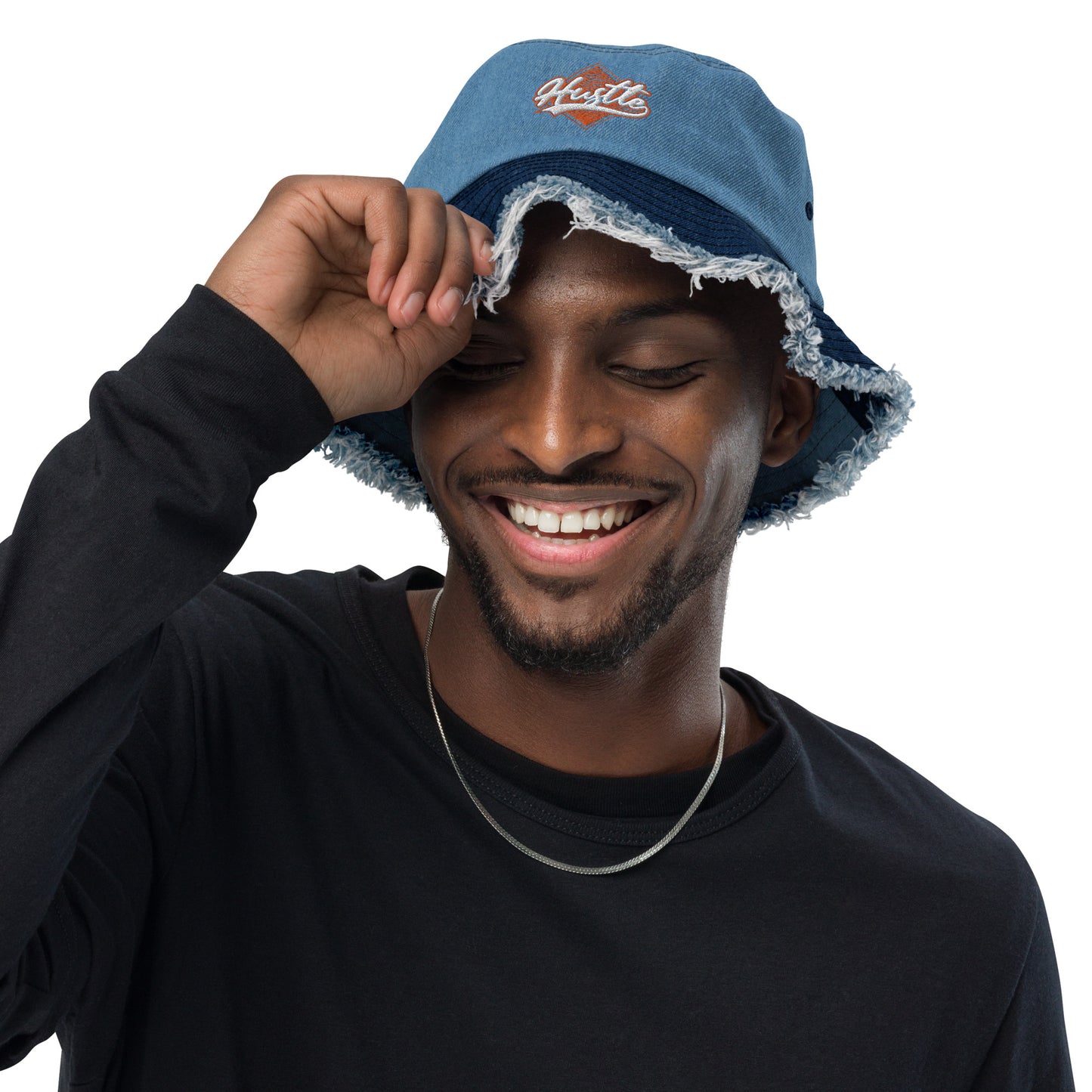 Hustle Distressed denim bucket hat